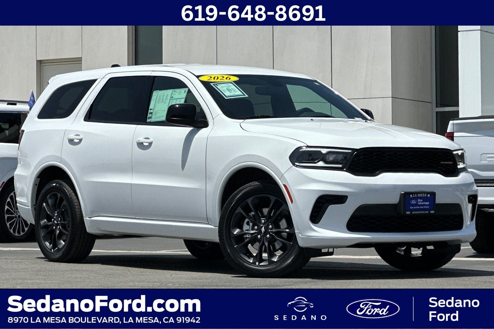 2026 Dodge Durango GT in White Knuckle Clearcoat — front three-quarter view
