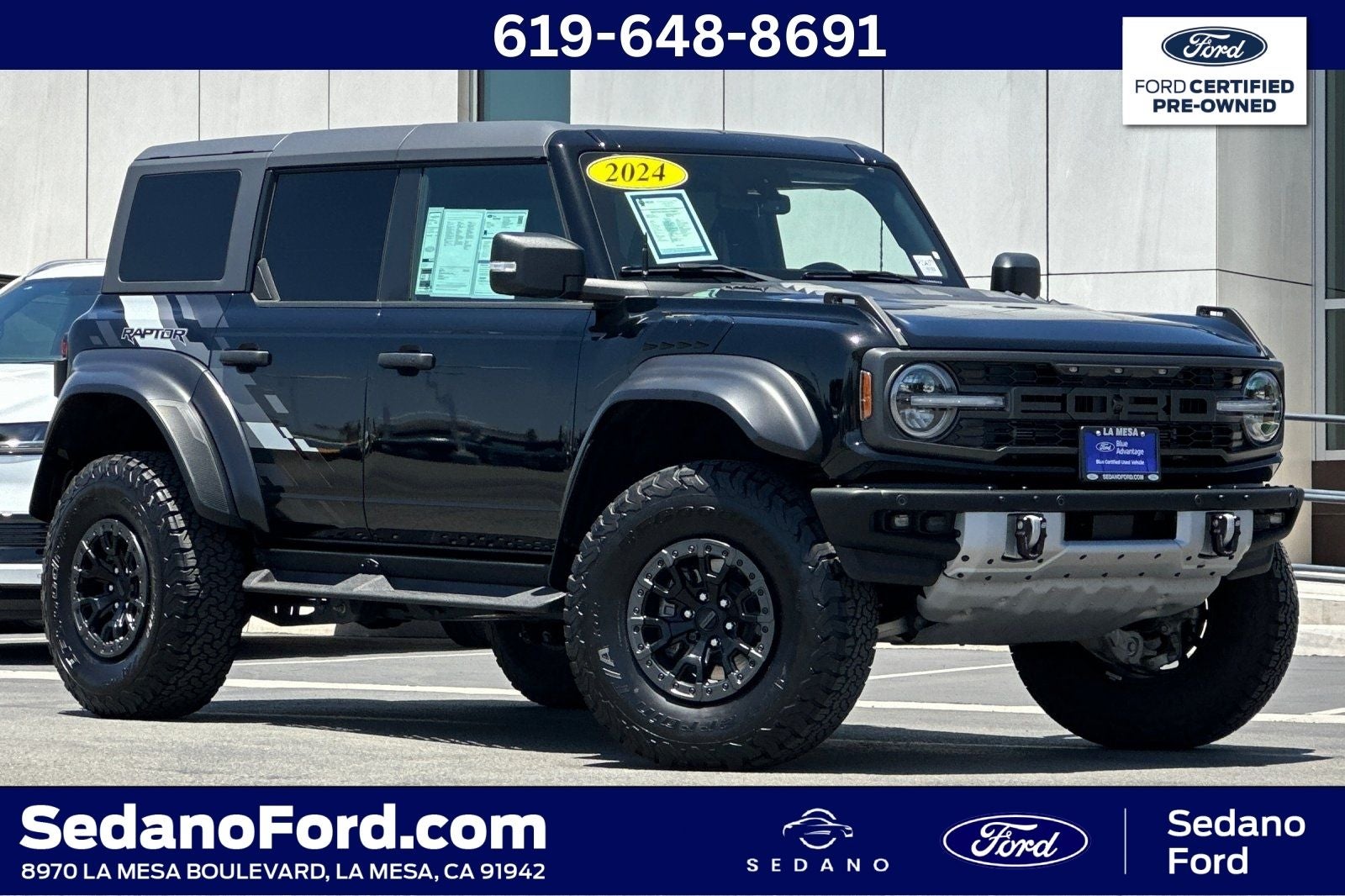 2024 Ford Bronco Raptor in Shadow Black — front three-quarter view