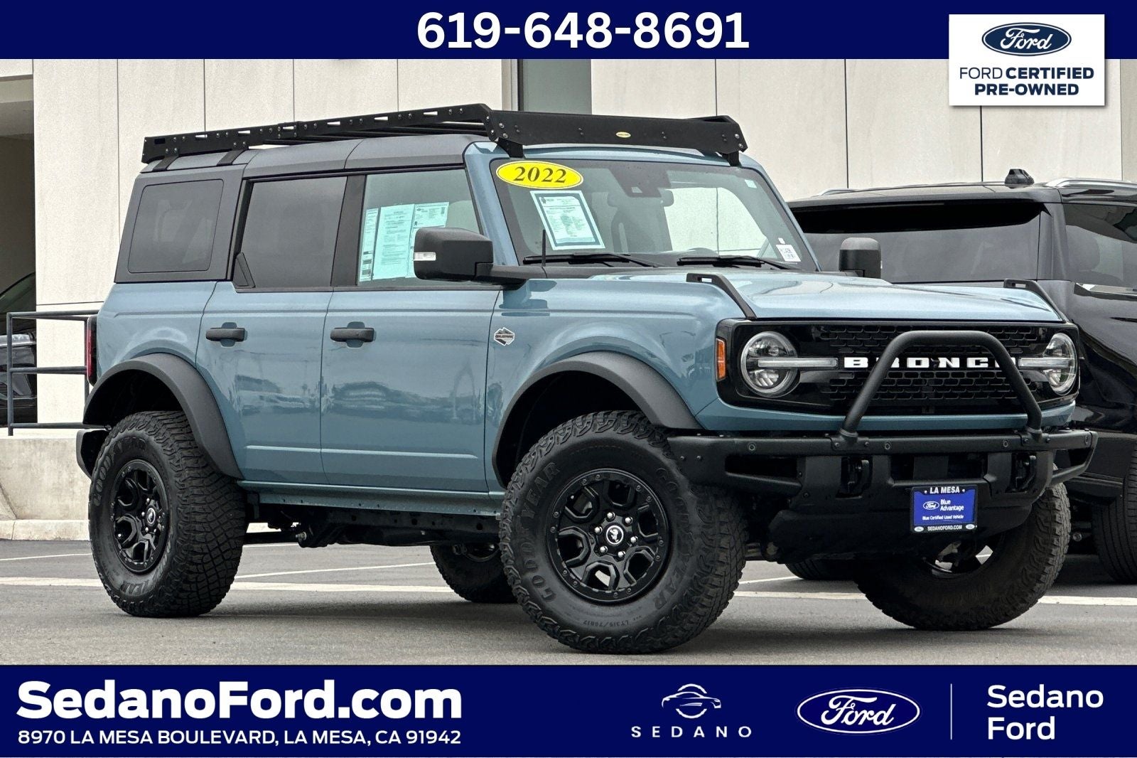 2022 Ford Bronco Wildtrak in Area 51 — front three-quarter view