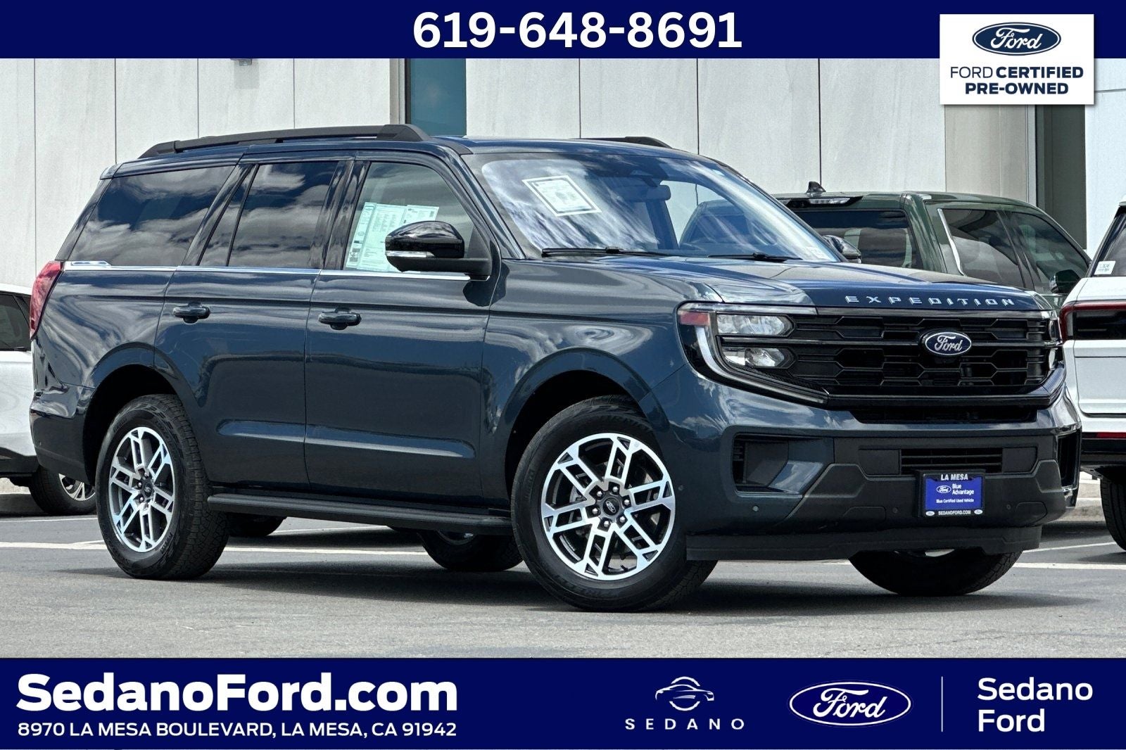 2025 Ford Expedition Active in Stone Blue Metallic — front three-quarter view