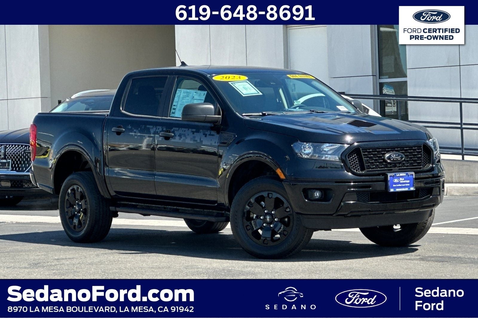 2023 Ford Ranger XLT in Shadow Black — front three-quarter view